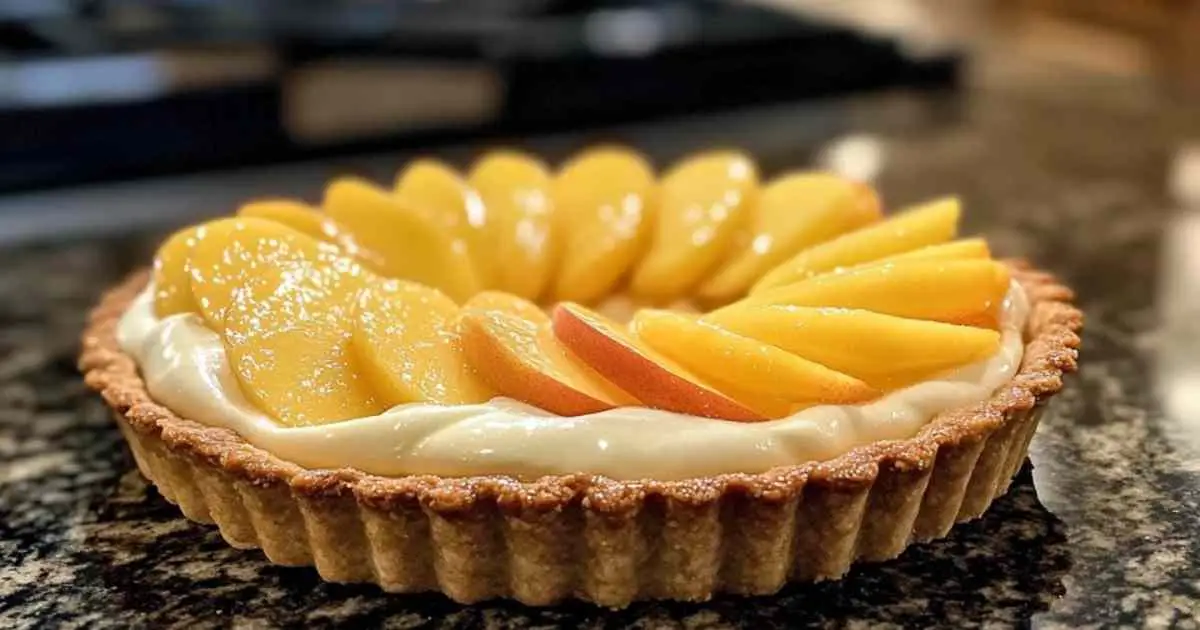 Tarte au mascarpone et à la pêche avec une texture crémeuse
