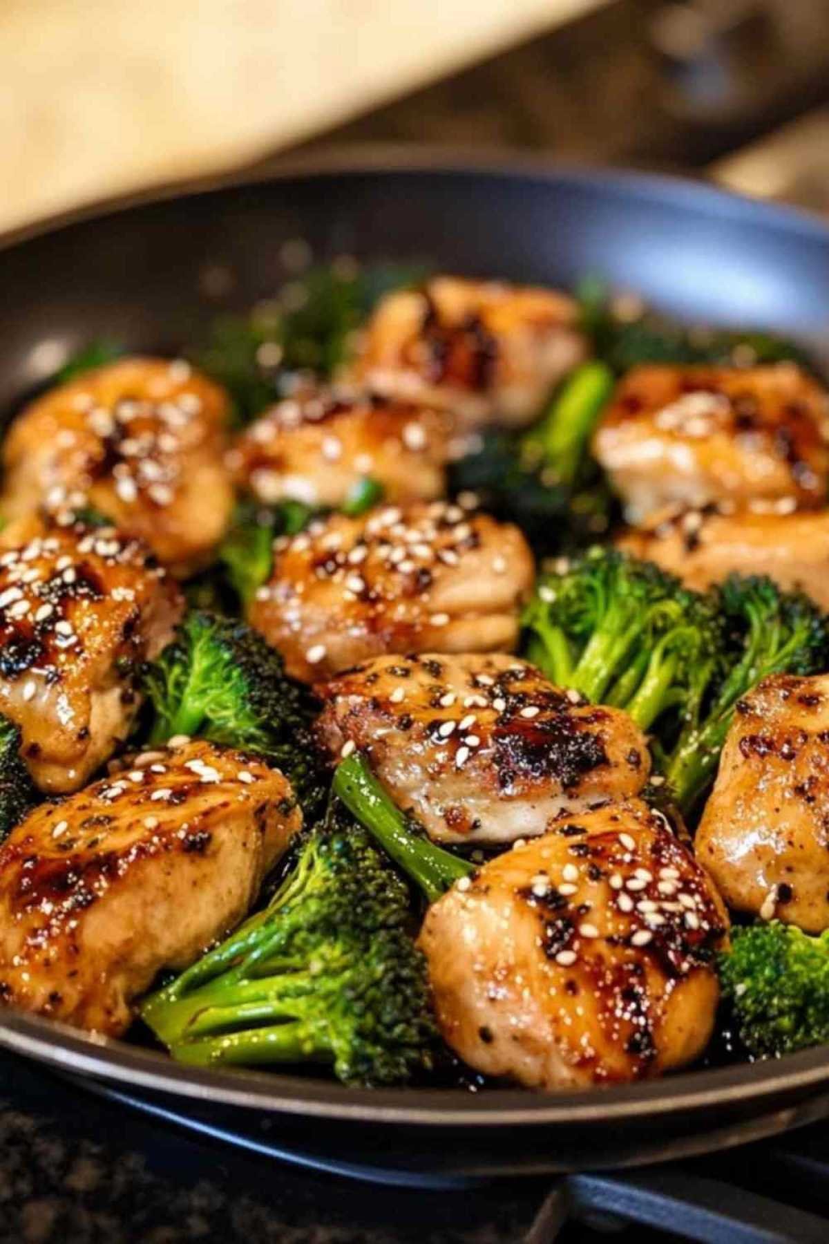 Cuisson du poulet avec brocoli dans un wok