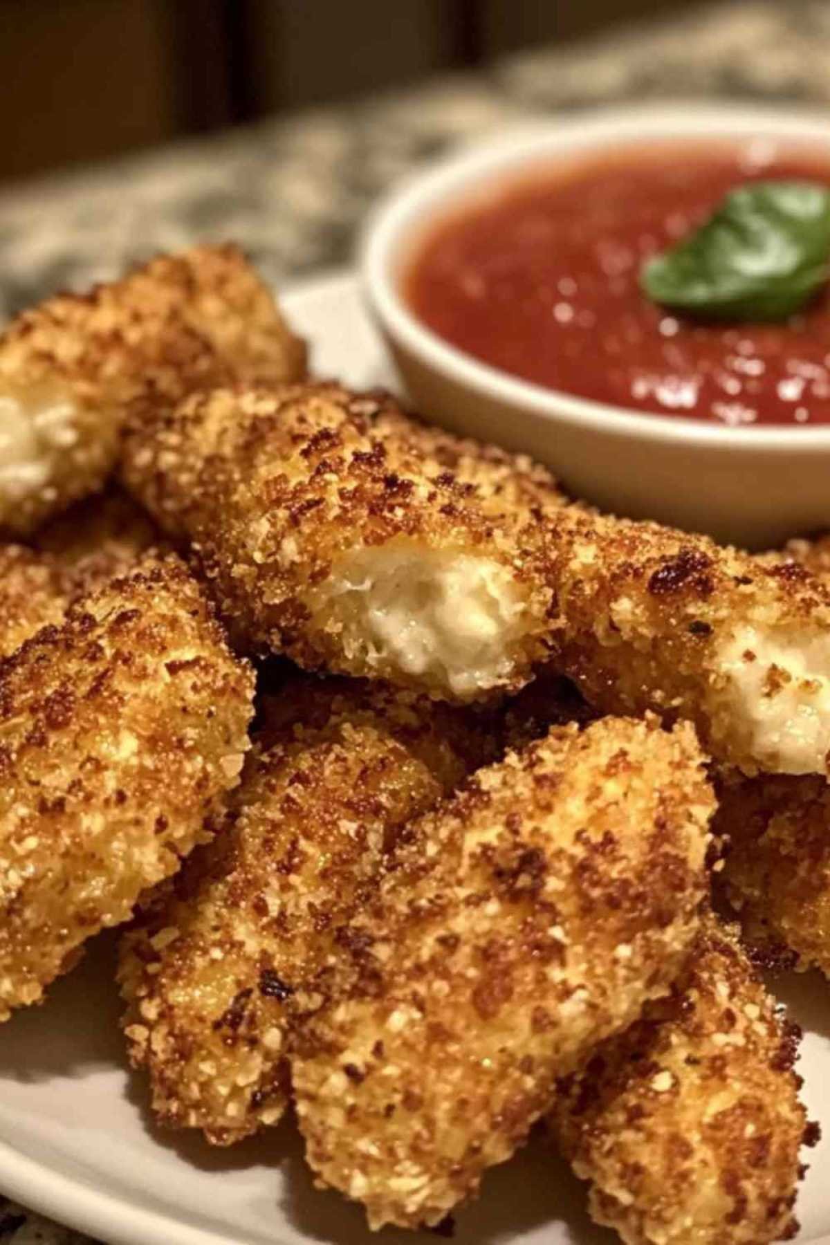 Bâtons de mozzarella à la friteuse à air servis avec sauce marinara