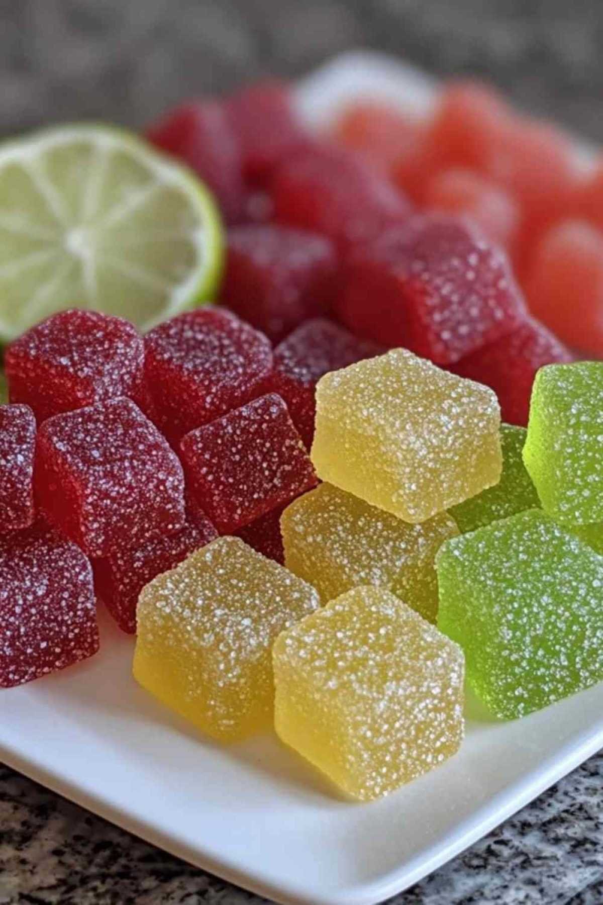 Gummies framboise et citron vert faits maison dans un bol