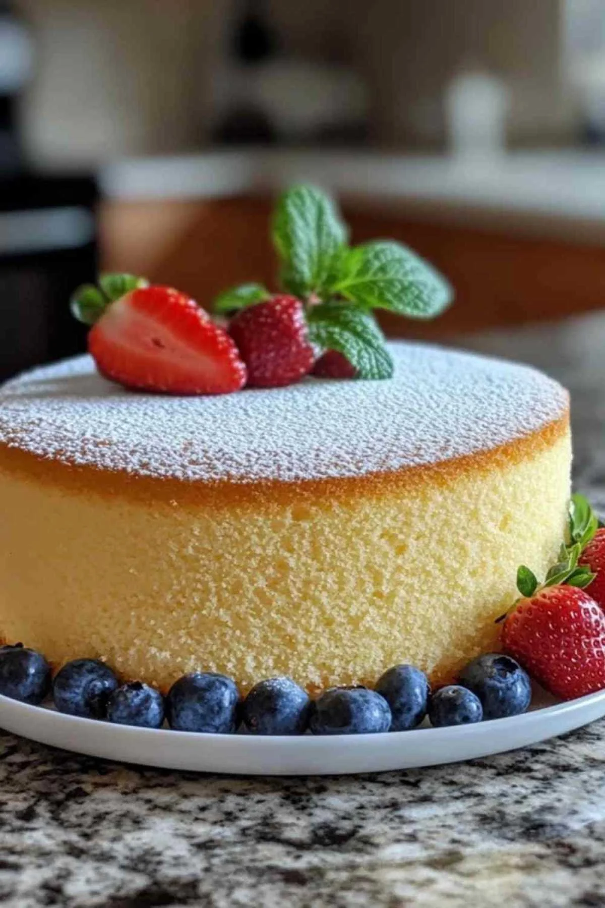 Gâteau éponge garni de crème fouettée et de fruits rouges frais