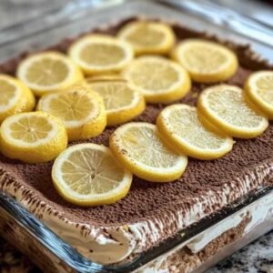 Tiramisu au Citron 8 Portion individuelle de tiramisu au citron avec sa couche de crème et de biscuits visible