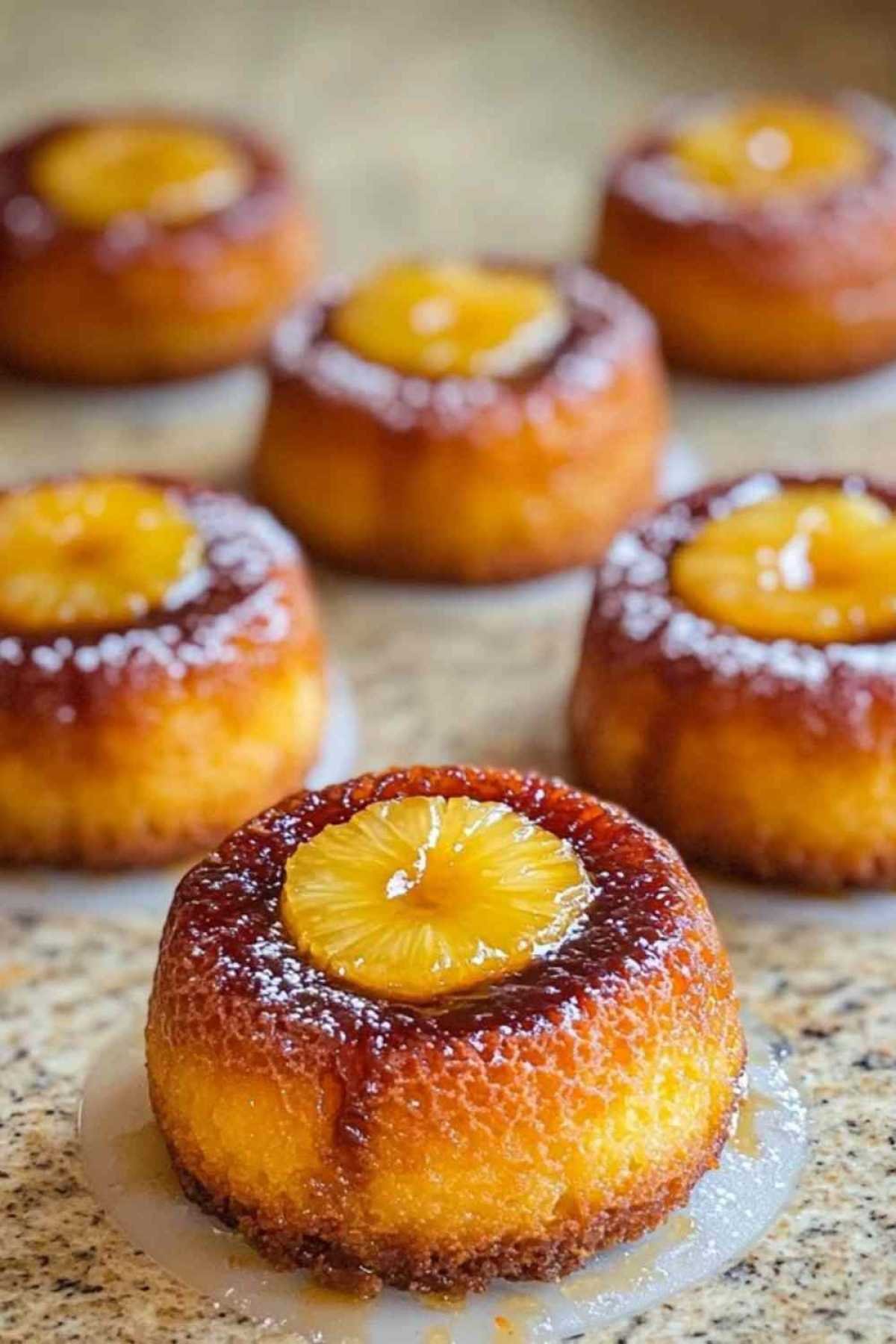 Moelleux renversé à l’ananas et mascarpone coupé en deux montrant sa texture