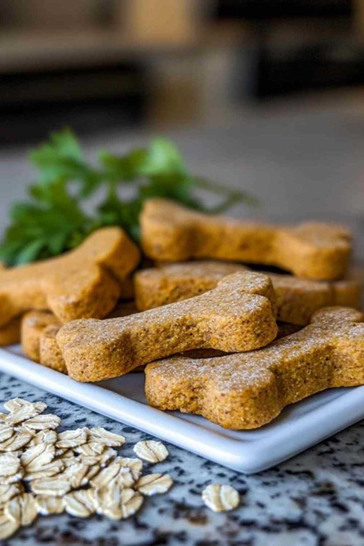 Friandises maison pour chiens aux carottes et à la citrouille disposées sur une assiette