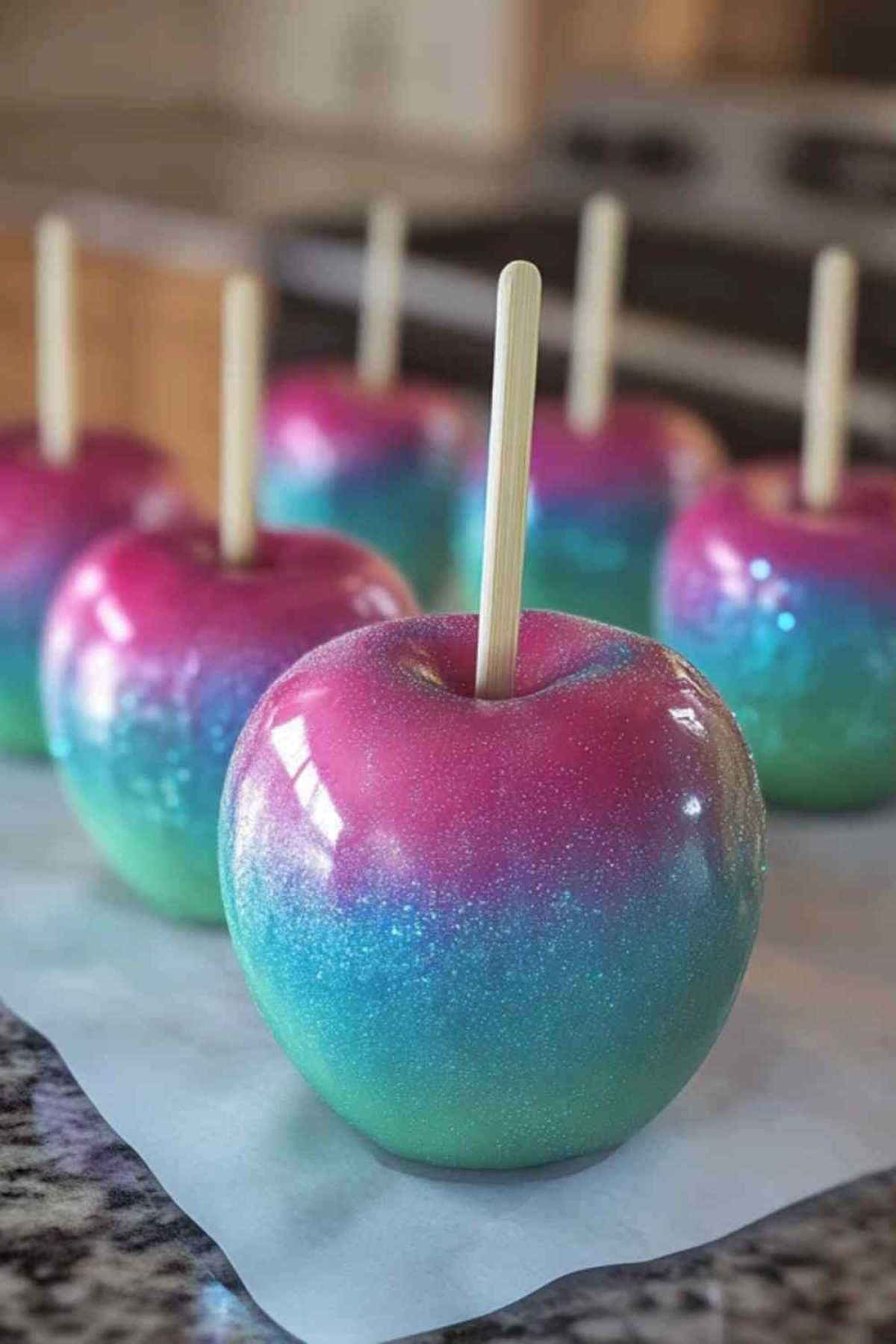 Pomme candy coupée en deux montrant l’intérieur