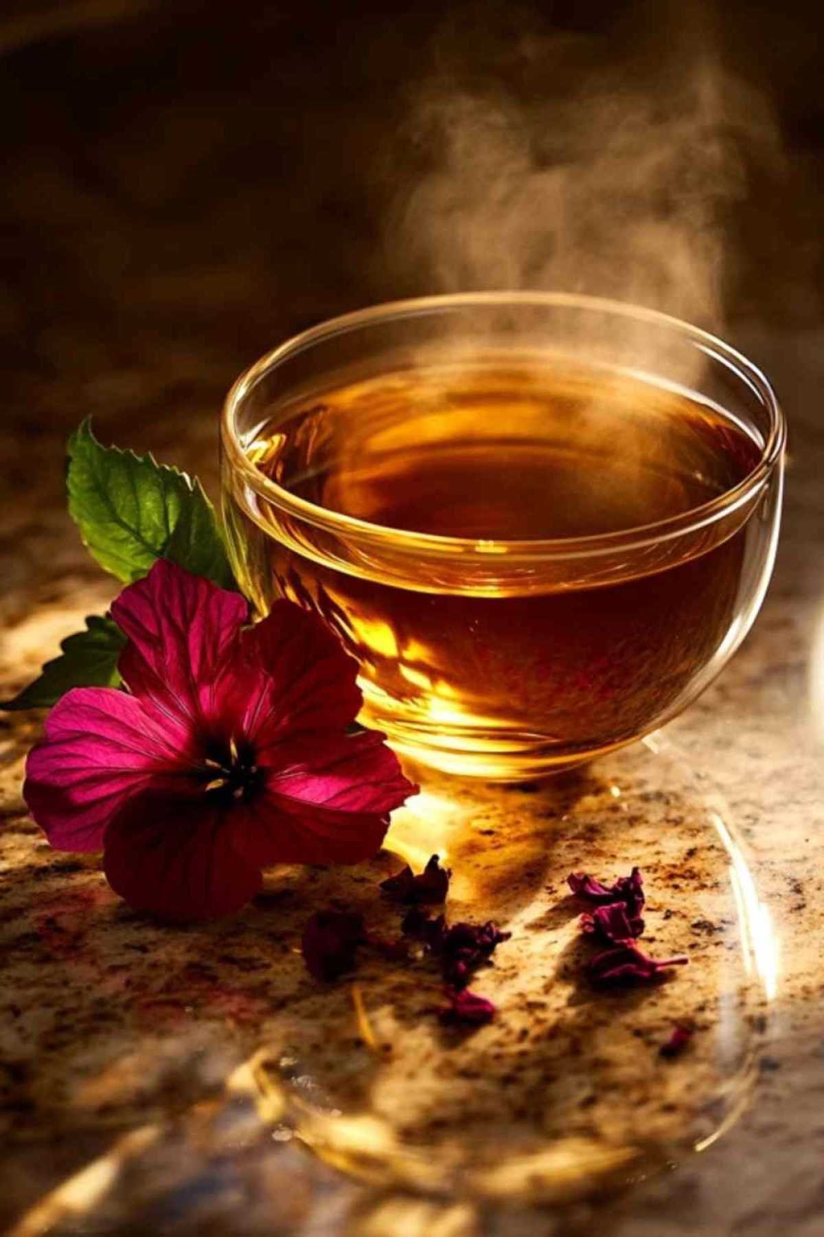 Tasse d’infusion au curcuma et corossol de couleur rouge-orangée