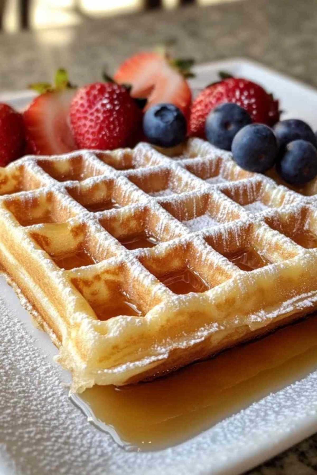 Gaufres maison servies avec fruits rouges et sucre glace