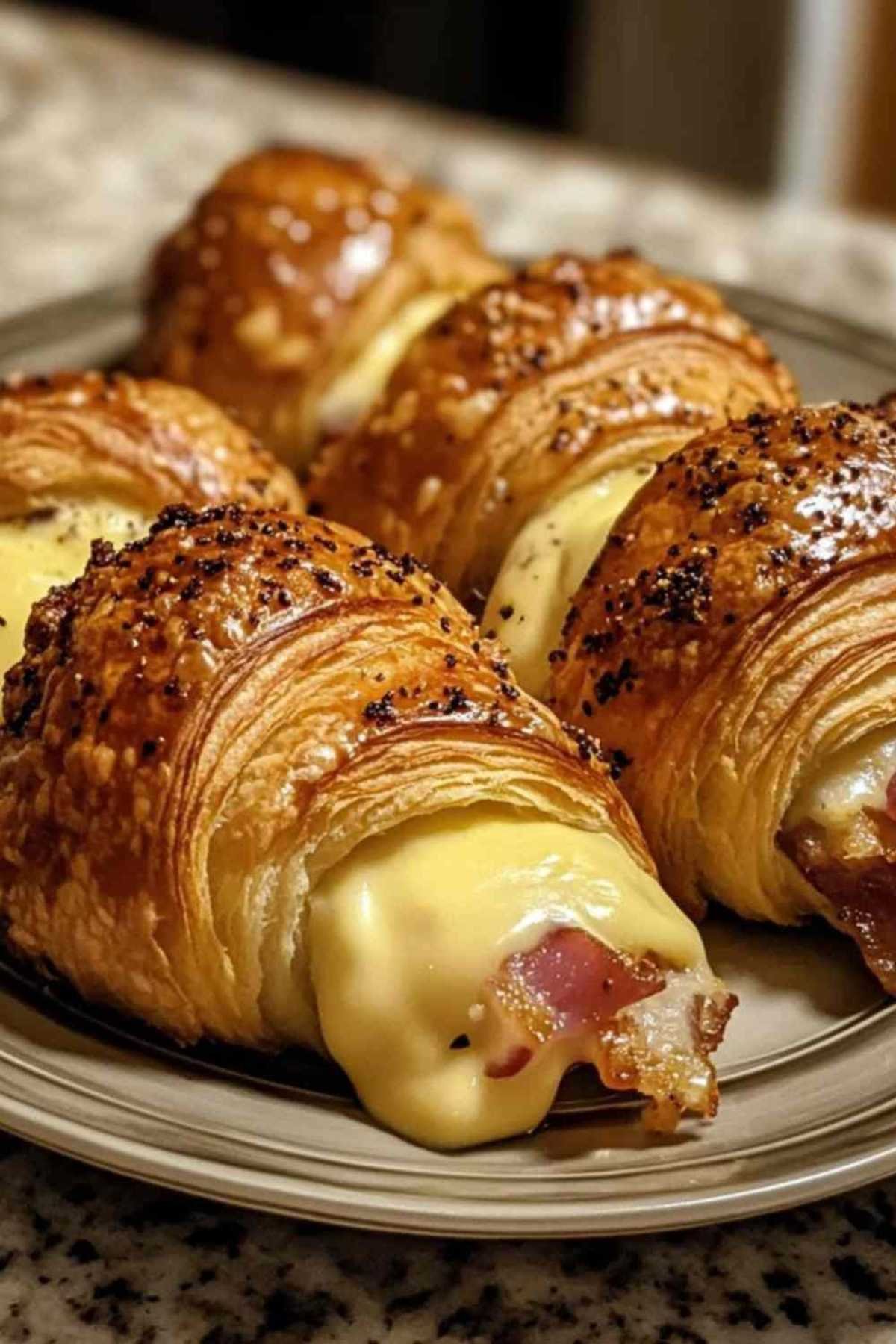 Croissants lardons-raclette dorés sortant du four