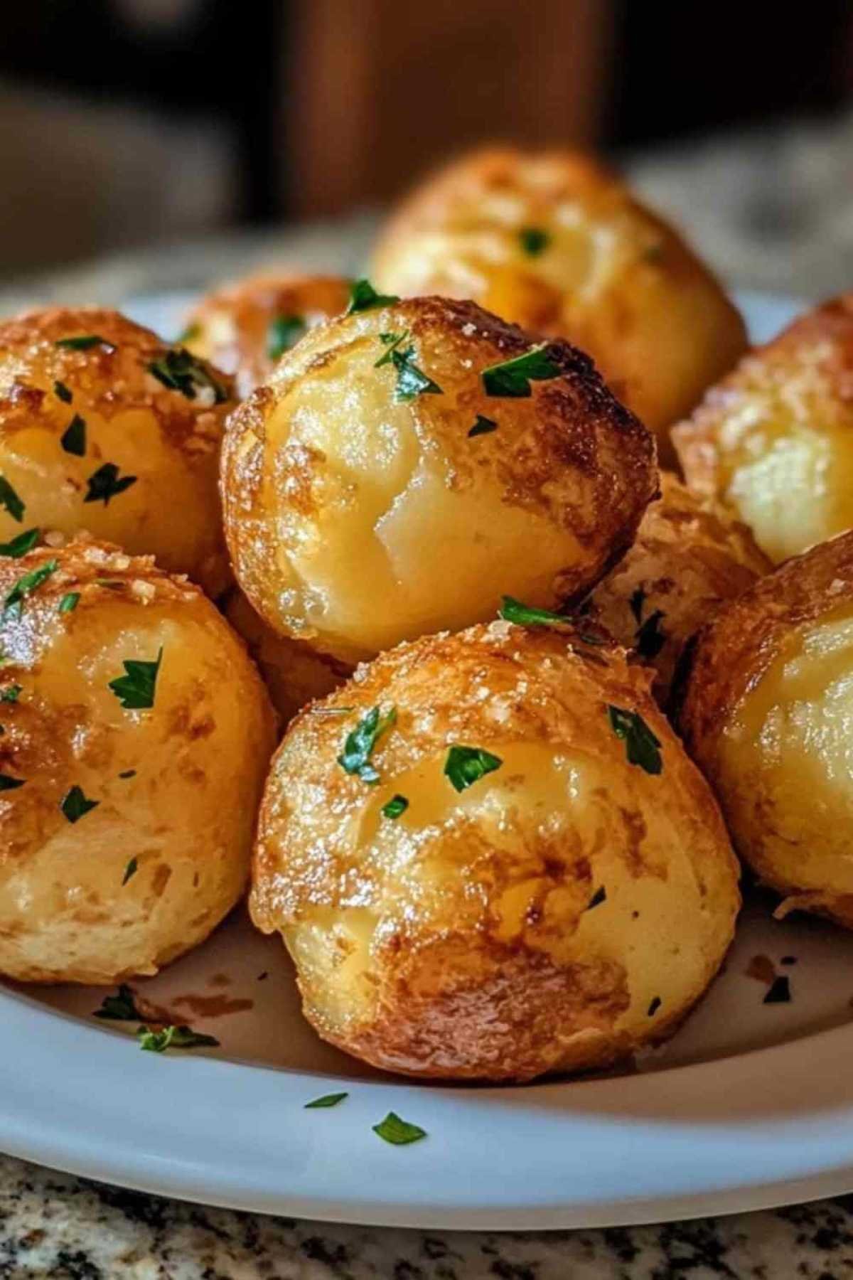Assiette de boulettes de pommes de terre croustillantes servies avec une sauce