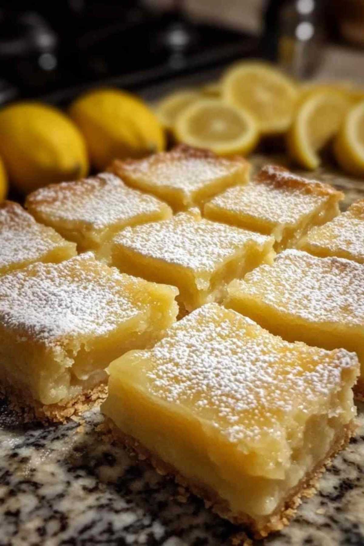 Gros plan d’un carré au citron montrant la texture crémeuse et la base sablée
