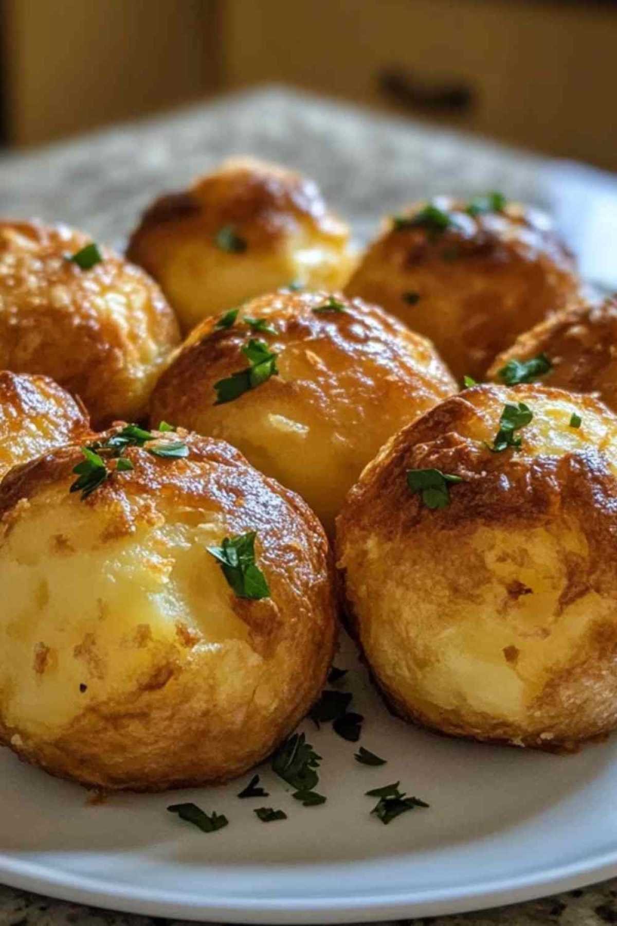 Boulettes de pommes de terre dorées en train de frire dans l’huile