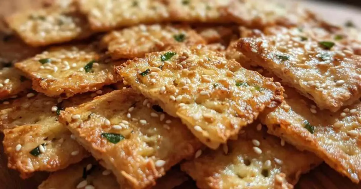 Craquelins aux oignons verts servis avec du fromage